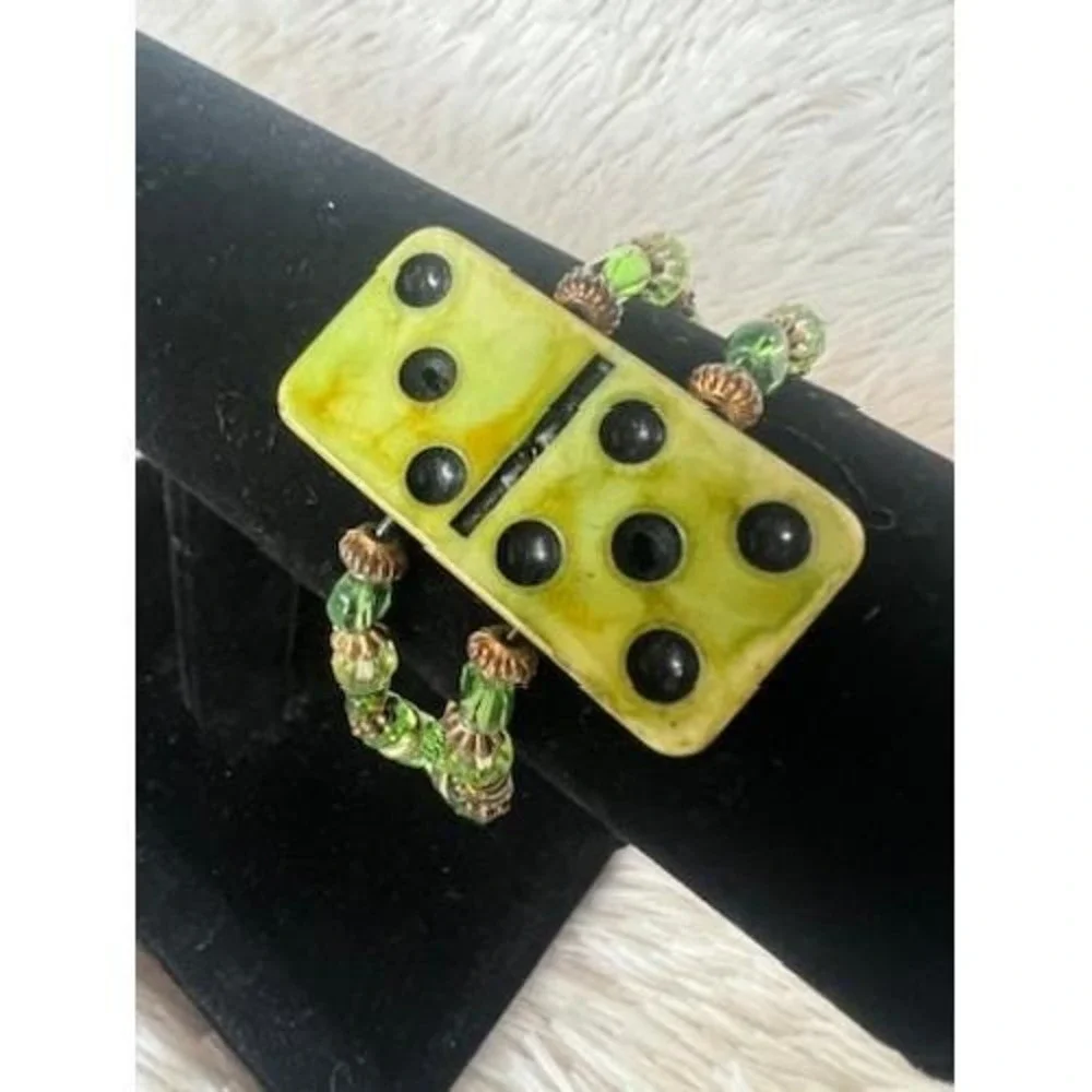 Domino Thistle Bracelet‎ Vintage Green Botanical Whimsigoth Mahjong